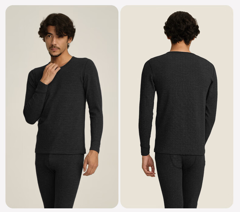 SEPTWOLVES [Temperature Rise 9.7°C] Men's Thermal Underwear Set for Autumn And Winter, Fleece-Lined Long Johns with Far-Infrared Heating, Round Neck Top And Bottom 18