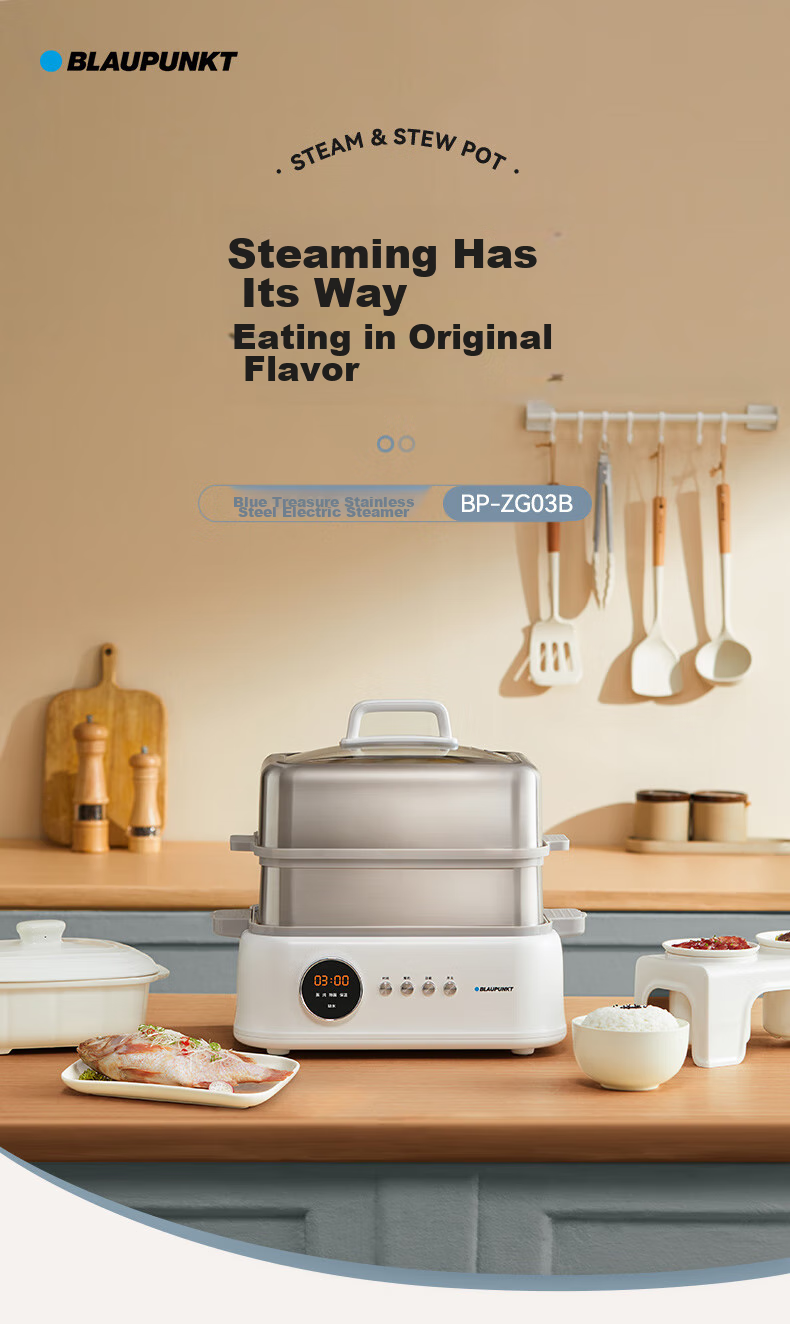BLAUPUNKT Stainless Steel Electric Steamer, Multifunctional Steaming And Stewing Pot, 10L Double-Layer Steamer, All-In 24H Smart Reservation Cooking Pot, Steamed Bun Electric Stew Pot ZG03B 6