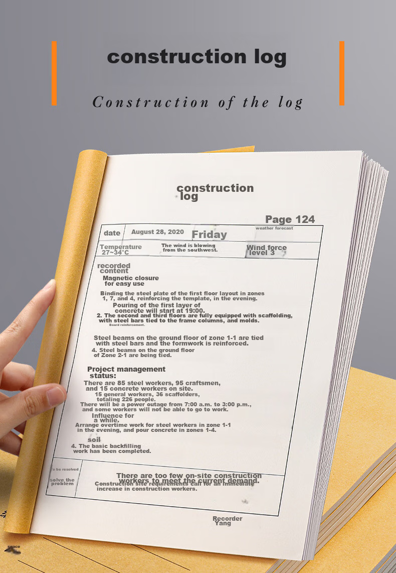 Elifo Construction Log Notebook, Pack of 10, A5 Size, Record Book Diary, Construction Site Engineering Work Enterprise Unit Safety Officer Progress Notes 1