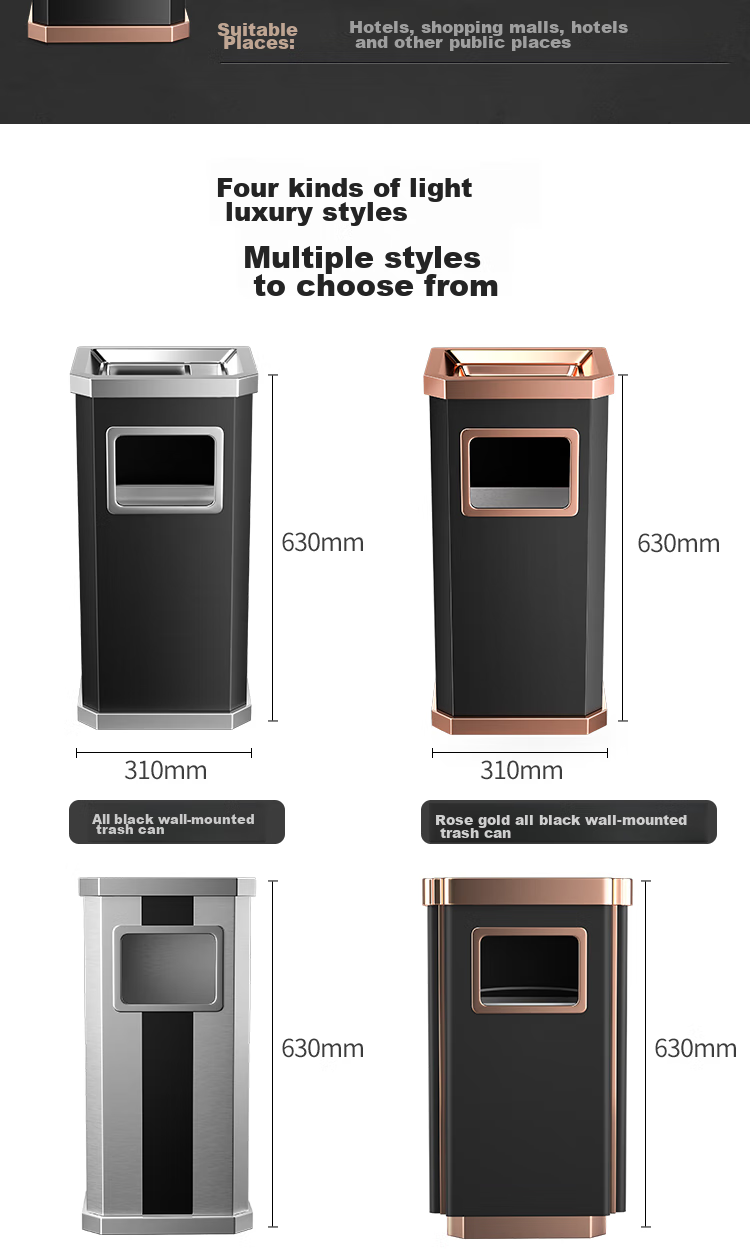 Lingxiang Stainless Steel Ashtray, Hotel Lobby Trash Can, Standing Garbage Bin with Inner Bucket, Shopping Mall Trash Can Box, Elevator Trash Can, Ash Suction Bin, Cigarette Smoke Extinguishing Column, Single Bin, Rectangular Shape 4