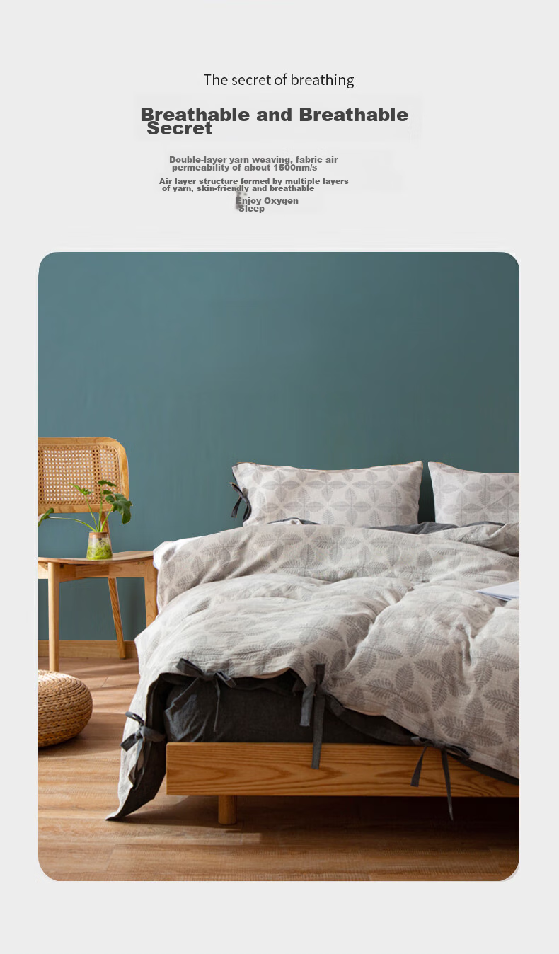 La Torretta Double-Layer Gauze Four-Piece Set, Pure Cotton High-End Color-Woven Jacquard Bedding Set with Duvet Cover And Bedsheet, Navy Blue, 1.8/1.5m Bed 5