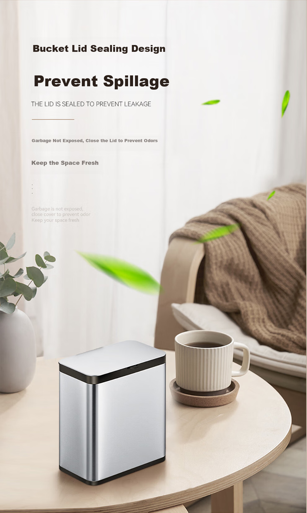EKO Wall-Mounted Trash Can, 7L Cream White, Household with Lid, Stainless Steel, for Kitchen And Bathroom, Large Size, Recommended by Zhang Ruoyun, Model 9008 2