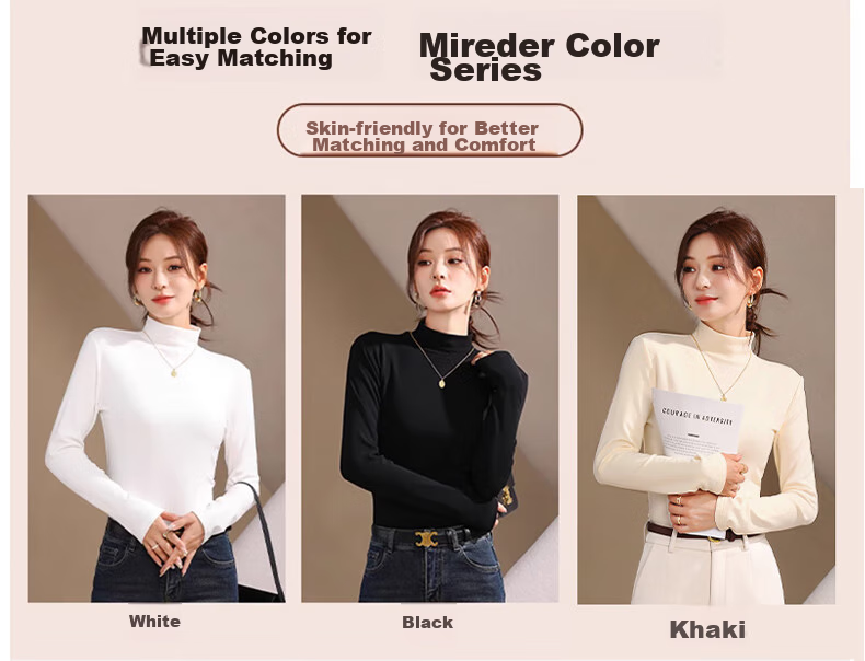XUEXIMAN Women's Turtleneck Base Layer Top, Spring Season, German Velvet Brushed Undershirt, 7a Antibacterial Slim-Fit Inner Wear Top 13
