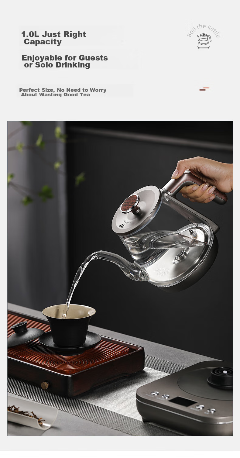 Biooner Fully Automatic Electric Kettle, Water Boiler, Glass Water Heater for Tea Table, Integrated Tea Table And Coffee Table, Tea Brewing Utensils, Electric Tea Stove with Water Pump RY-D3 with Handle for Filling Water 11