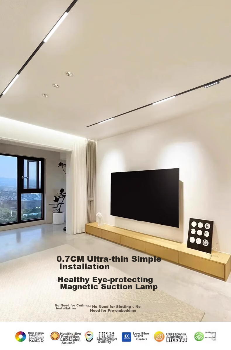 JIAOJIAOZHE Ultra-Thin Surface-Mounted Magnetic Track Light, Linear Light for Living Room Home Use, No Ceiling Mounting Required, Main Light Not Needed, 1 Meter Track 1