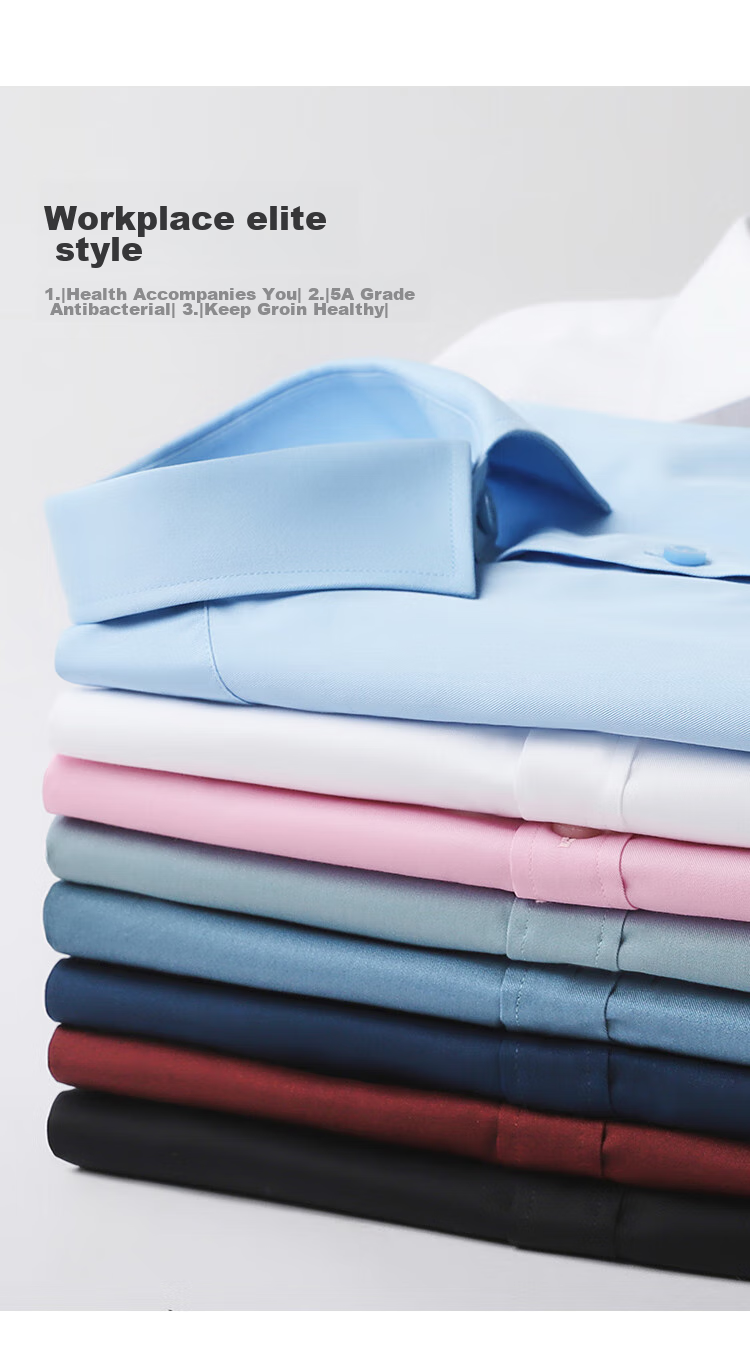 TRIES [Celebrity Style] Men's Long-Sleeve Shirt, Solid Color Business Style for All Seasons, Multi-Color Spring And Autumn Embroidered Work Shirt 7
