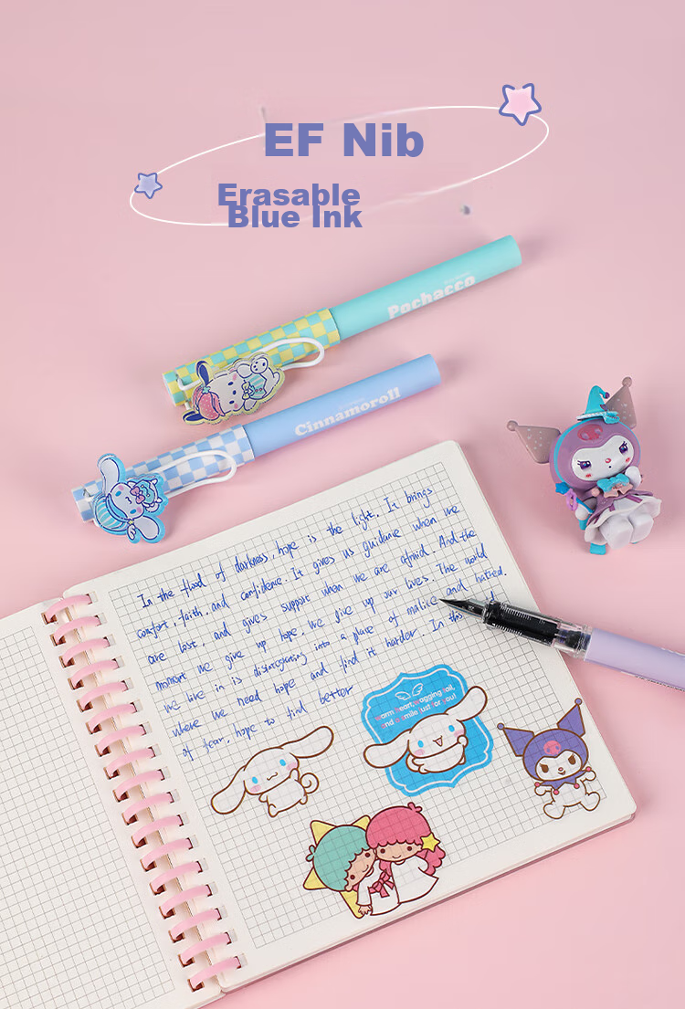 GuangBo Thermal Erasable Fountain Pen, Sanrio Collaboration Little Clown Fish Elementary School Student Handwriting Practice Posture-Correcting Ink Pen F Nib [Blue Packaging], Back-To Stationery KT82151-H 4
