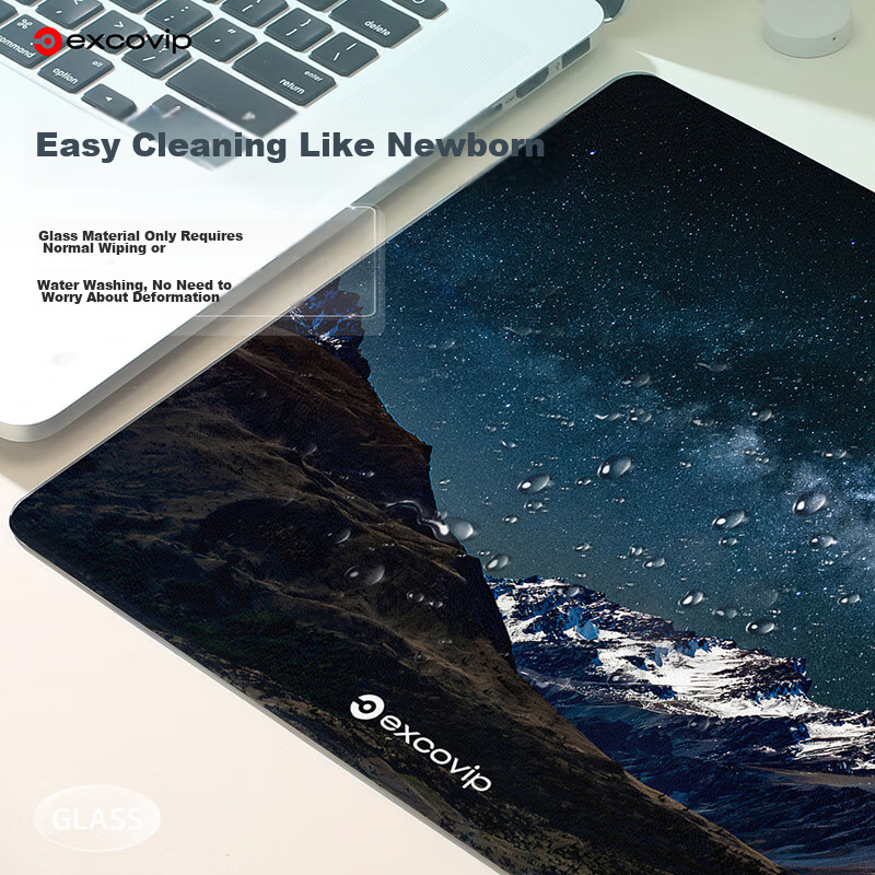 EXCO Glass Mouse Pad, E-Sports Gaming Professional Photovoltaic Mouse Pad, Hard Keyboard Desk Pad, Computer Office Laptop Large Size Mat 300*260mm, Snow Mountain Starry Sky 0161 4