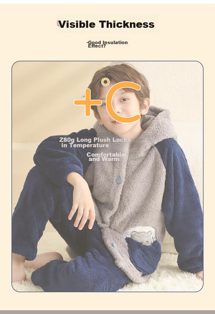 LangSha [Long Plush] Children's Pajamas, Boys' Home Wear Set, Autumn And Winter Style, Thickened Warm Baby Home Wear Set 5
