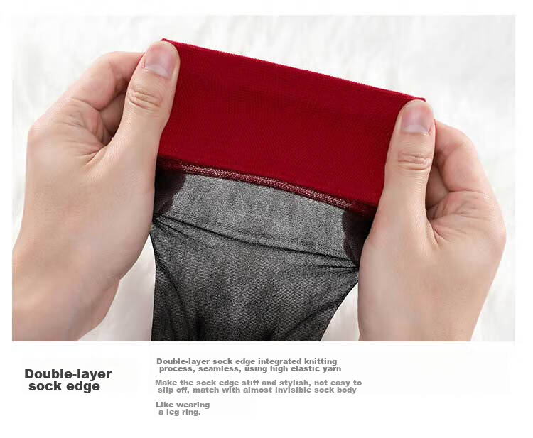 LangSha Silk Stockings for Women, Spring And Summer Ultra-Thin Sexy Over-Knee Stockings, Red Edge Black Silk Pure Seductive Style Thigh-High Patchwork Contrasting Color Thigh-High Socks 24