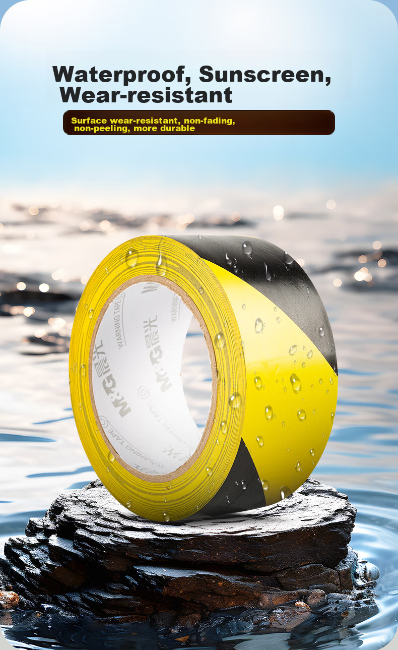 M&G Yellow And Black Safety Warning Tape, 48*20y, Single Roll, Zebra Crossing Factory Warehouse Tape, Safety Positioning Marking Sticker, Eye-Catching Typhoon Windproof Window Reinforcement, AJD95749 7