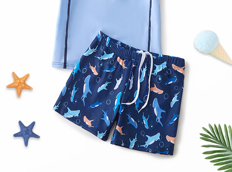 PEAK Children's Swimwear, Boys' Professional Short-Sleeve Two-Piece Training Swimsuit And Swim Trunks, Chlorine-Resistant Hot Spring Mirror Hat Bag Set, Size 110 1
