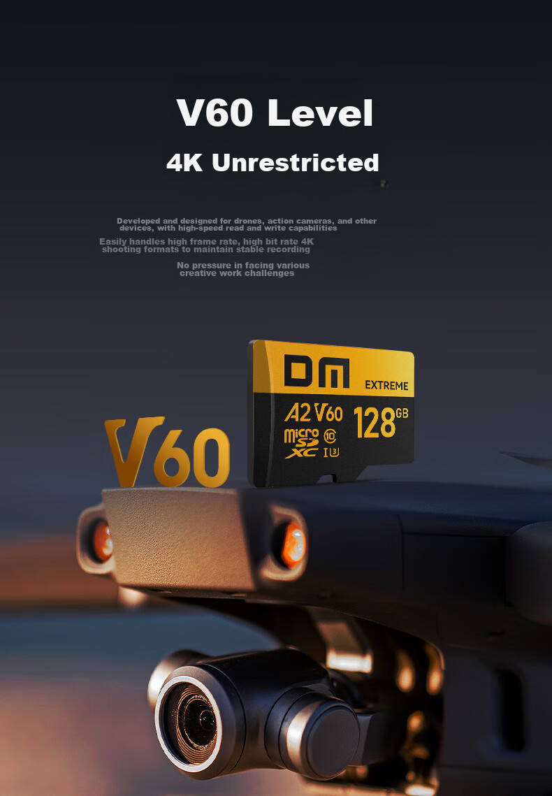 DM Daimai 128GB TF (MicroSD) Memory Card, V60 4K Ultra HD High-Speed Drone Monitoring Car Recorder Game Console Action Camera Memory Card 3