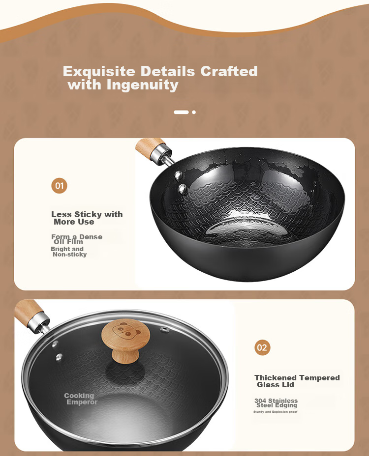 COOKER KING Small Iron Wok, Frying Pan for Home Use, Flat Bottom Pan, Baby Food Pot, Single Serving Pan for Induction Cooker, 20cm 13