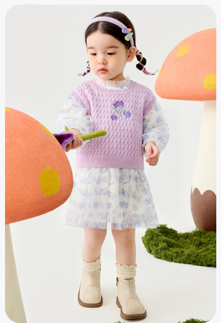 Minibala Girls' Tulle Dress Set with Soft Knitted Vest, Sweet Baby Outfit 8