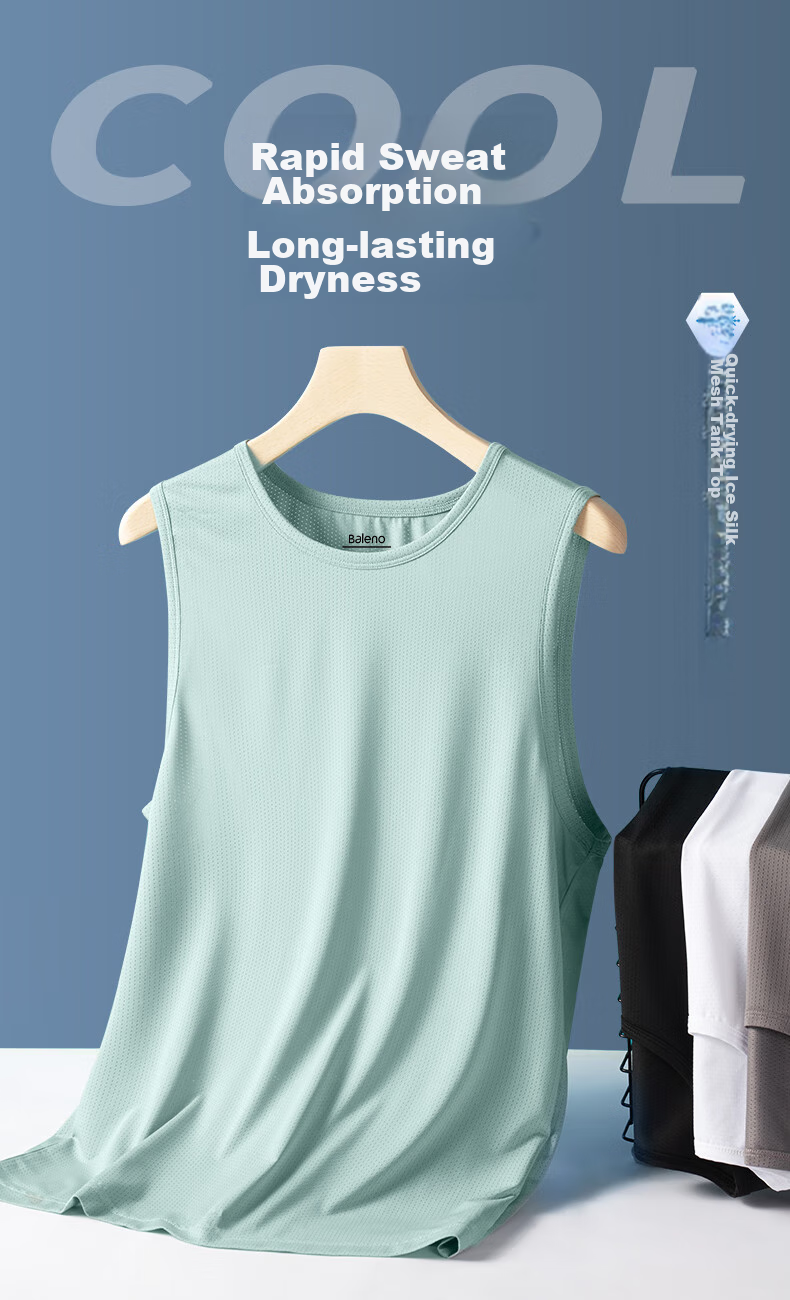 Baleno Men's Summer Vest, New Mesh Breathable Ice Silk Cool Basketball Sports Round Neck Sleeveless Casual Outdoor Quick-Dry Undershirt 1