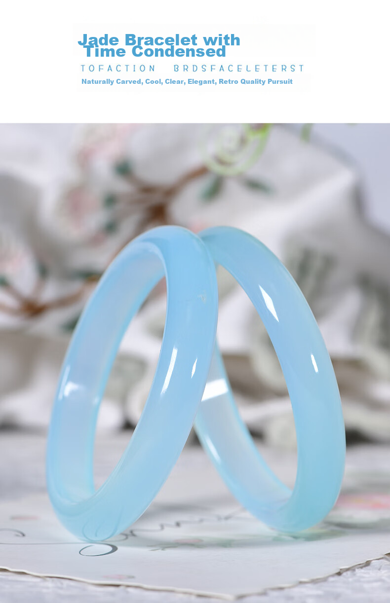 Jingying [Premium Grade] Jade Bangle for Women, Sea Blue Color, Ice Jade Chalcedony Bracelet, Birthday Gift for Wife Or Girlfriend 4