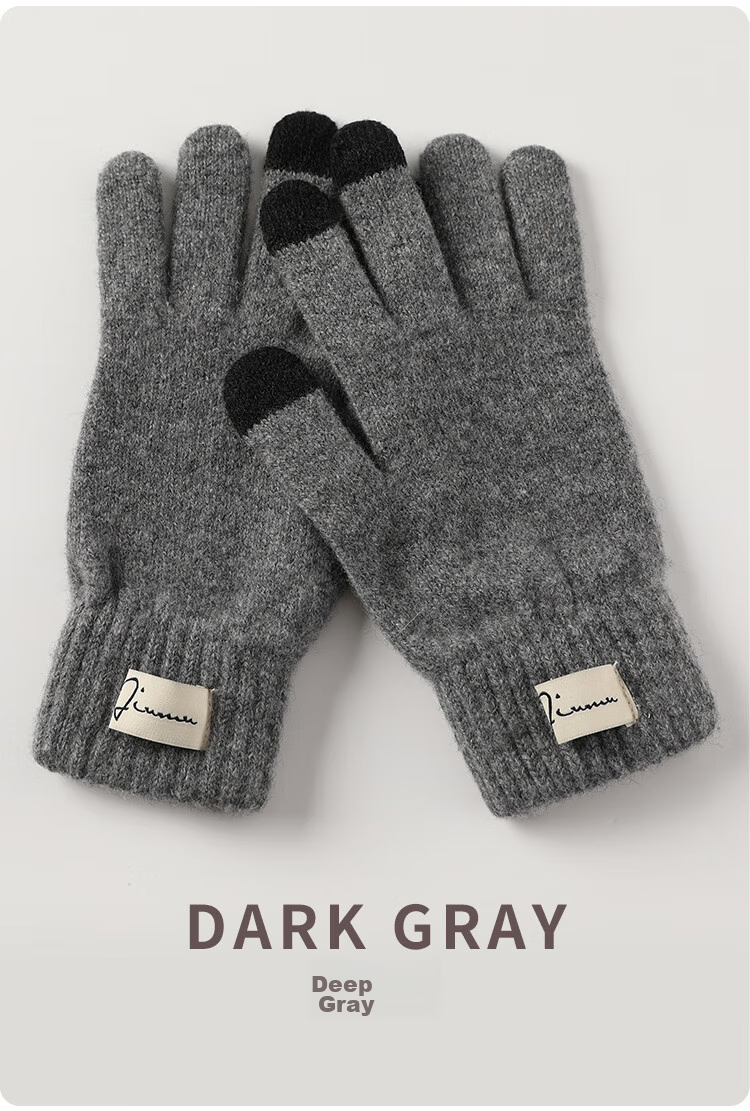 JIUMU Wool Thermal Gloves for Women, Winter Thickened Cold-Proof, Suitable for Cycling And Driving, Touchscreen Compatible Knitted Wool Gloves 12