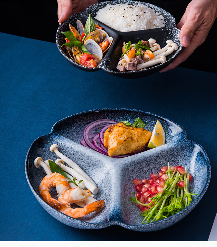 Canjiangjun Ceramic Divided Plate, Breakfast Plate, Dumpling Plate, Low-Fat Tableware, Three-Compartment Plate, Fruit Plate, Ceramic Tray, 8 Inches 2
