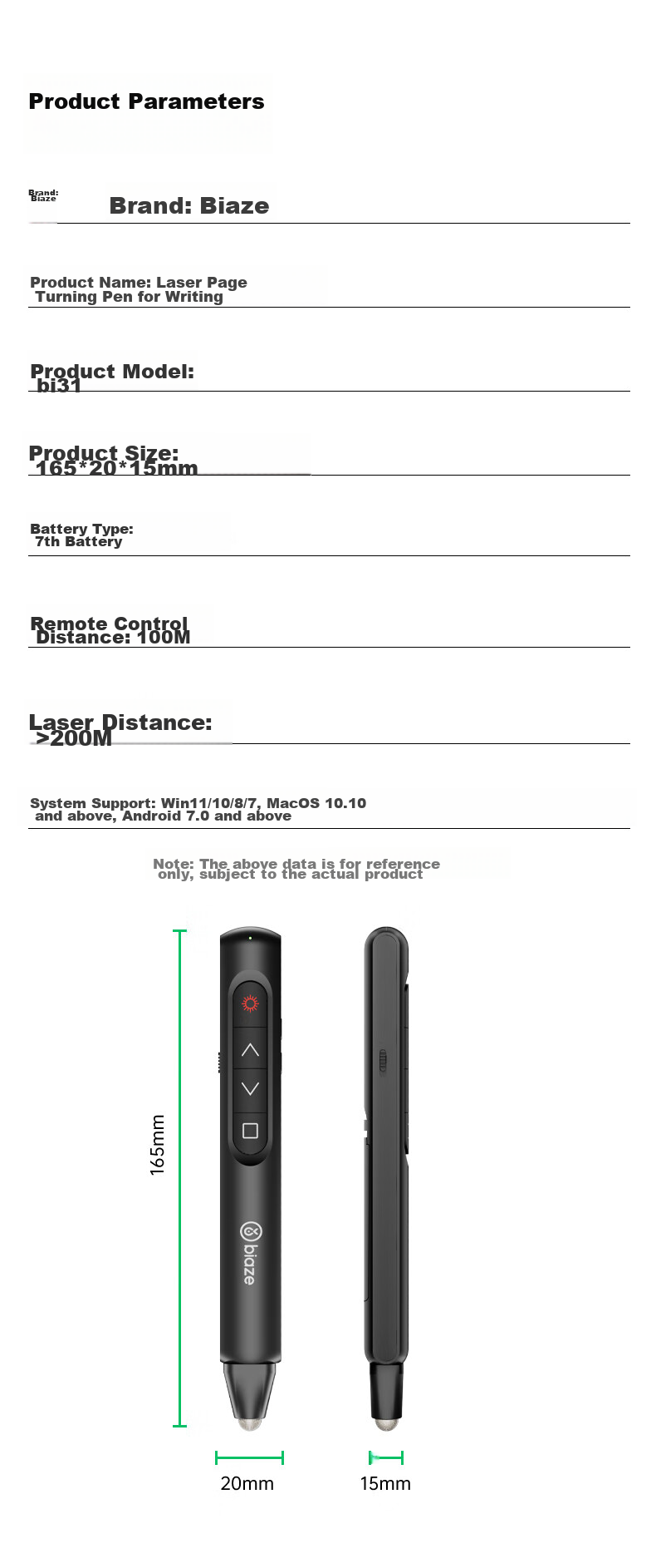 BIAZE Red Light PPT Page-Turning Pen with Touch Control And Writing Function, Laser Pointer for Teachers, Projection Remote Control Pen, Multimedia Presentation Tool, Demonstrator, AA Battery Model Suitable for Seewo Whiteboard 17