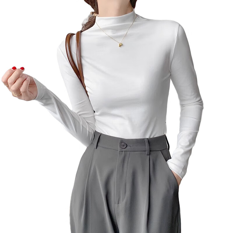 TUCANO Semi-Turtleneck Base Layer Women's Autumn And Winter Layering Long-Sleeve Stylish Inner Wear Tight-Fitting Versatile Top, White, XL