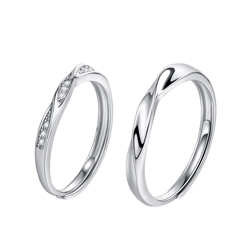 FanciFanci Twin Knot 925 Silver Couple Rings Open Adjustable Pair for Men and Women Anniversary Birthday Engagement Gift