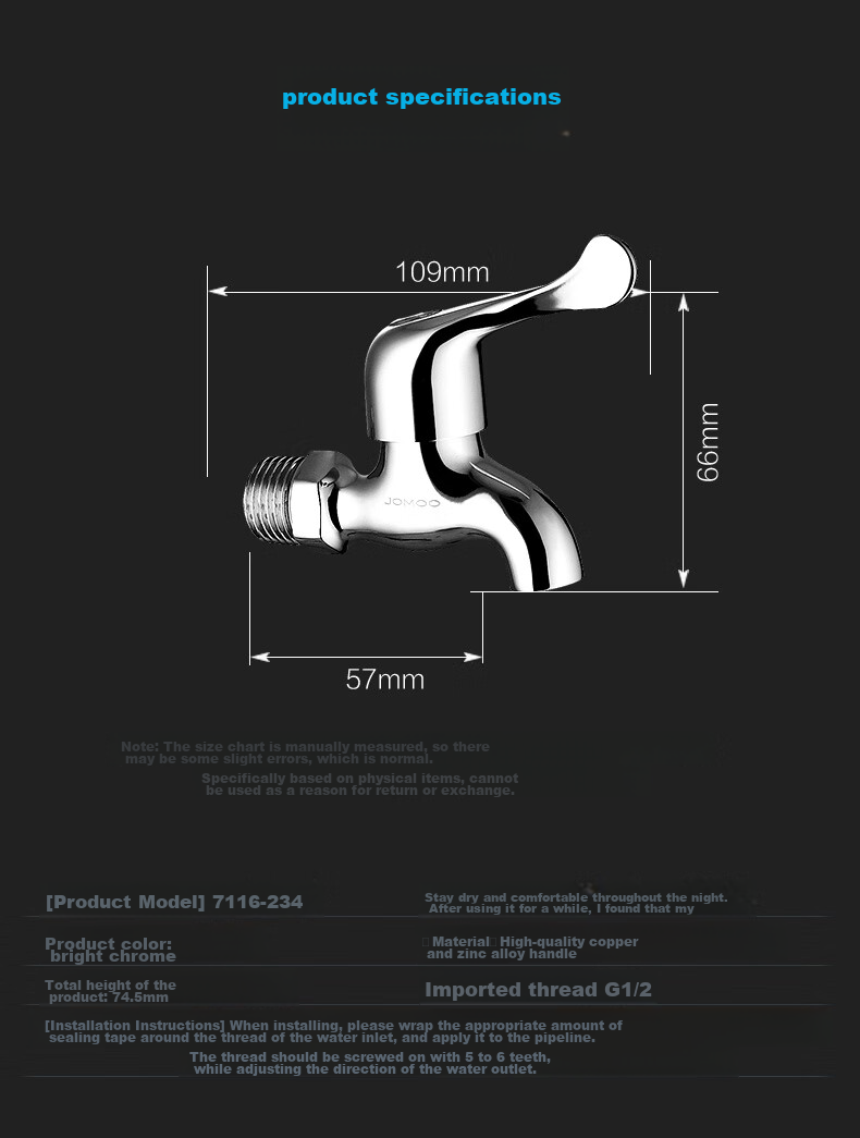 JOMOO Quick-Open Faucet, High-Quality Copper, Standard Cold Water Tap, Universal Bathroom Faucet for Tap Water, 7116-234/1C 11