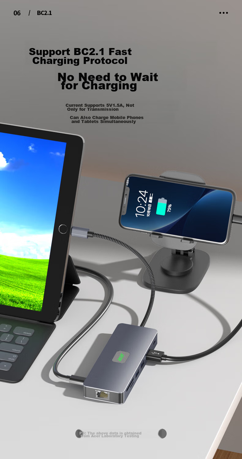 Acer Multi-Functional Expansion Dock USB-C to HDMI Converter Compatible with MacBook, 4K60Hz Screen Mirroring, VGA Audio Gigabit Ethernet Port Hub Expansion Dock 8