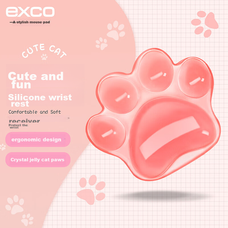 EXCO Crystal Jelly Cat Paw Wrist Guard, Silicone Wrist Pad, Small Size Wrist Rest, Office Mouse Hand Support, Cute Cartoon Palm Rest for Women, Soft And Washable, Cherry Blossom Pink 9907