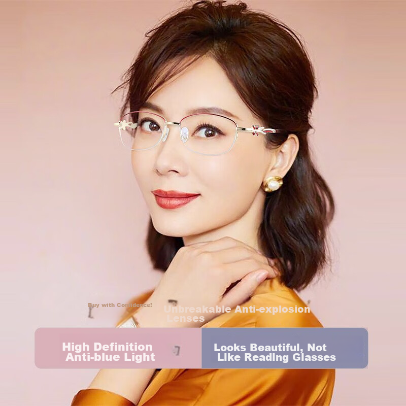 Mr.PuTian Anti-Blue Light Reading Glasses for Women, Genuine High Definition Presbyopic Glasses, Gift for Mom, 100 Degrees (40-49 Years Old)