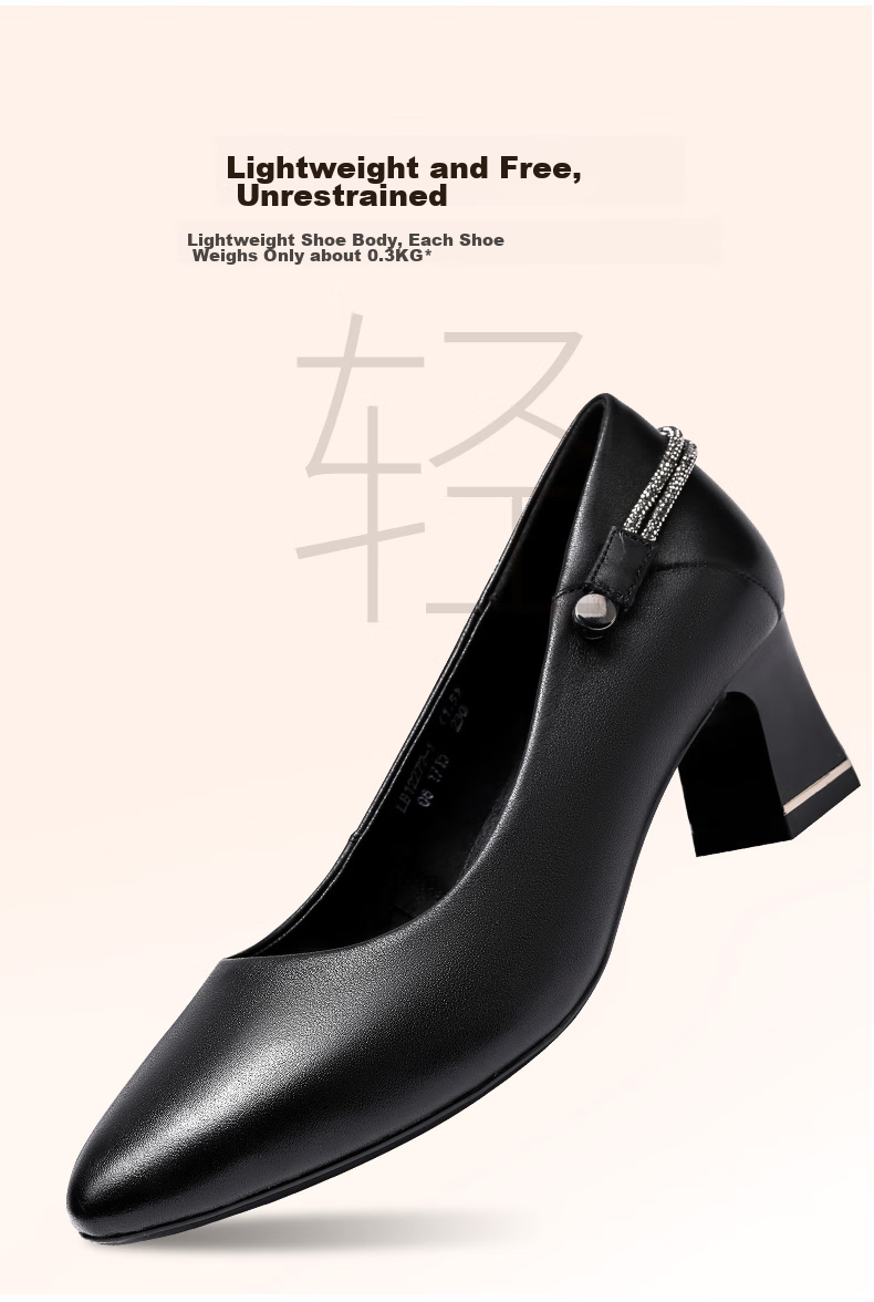 LAORENTOU Spring And Autumn Women's Flats, Shallow Mouth Mid-Heel Leather Shoes, Chunky Heel Commuter Work Mom Shoes LB12272 Black 35 7