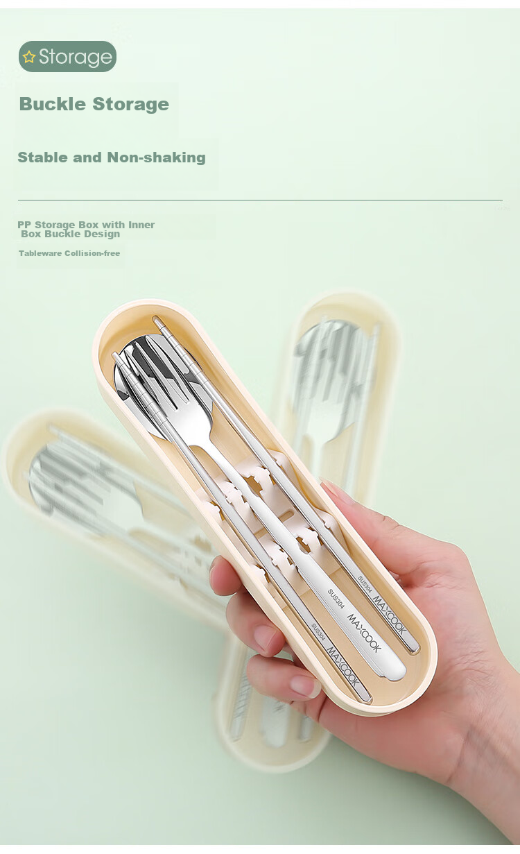 MAXCOOK 304 Stainless Steel Chopsticks And Spoon Cutlery Set, Creative Portable Three-Piece Chopsticks And Spoon Set in Natural Color MCGC849 6