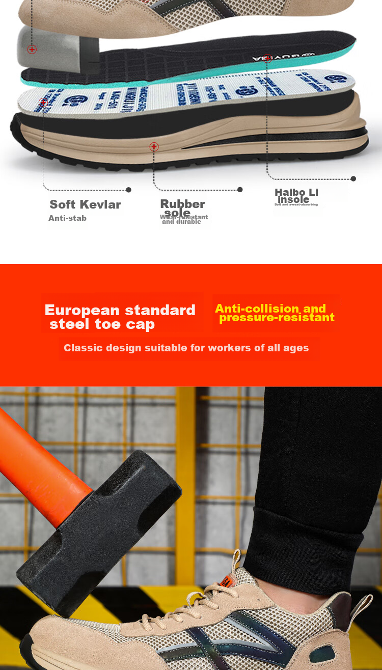 Fumeier Safety Shoes for Men with Steel Toe Cap, Anti-Smashing And Puncture-Resistant, Lightweight, Comfortable, Non-Fatiguing Work Boots for Construction Sites 1158T Size 44 4