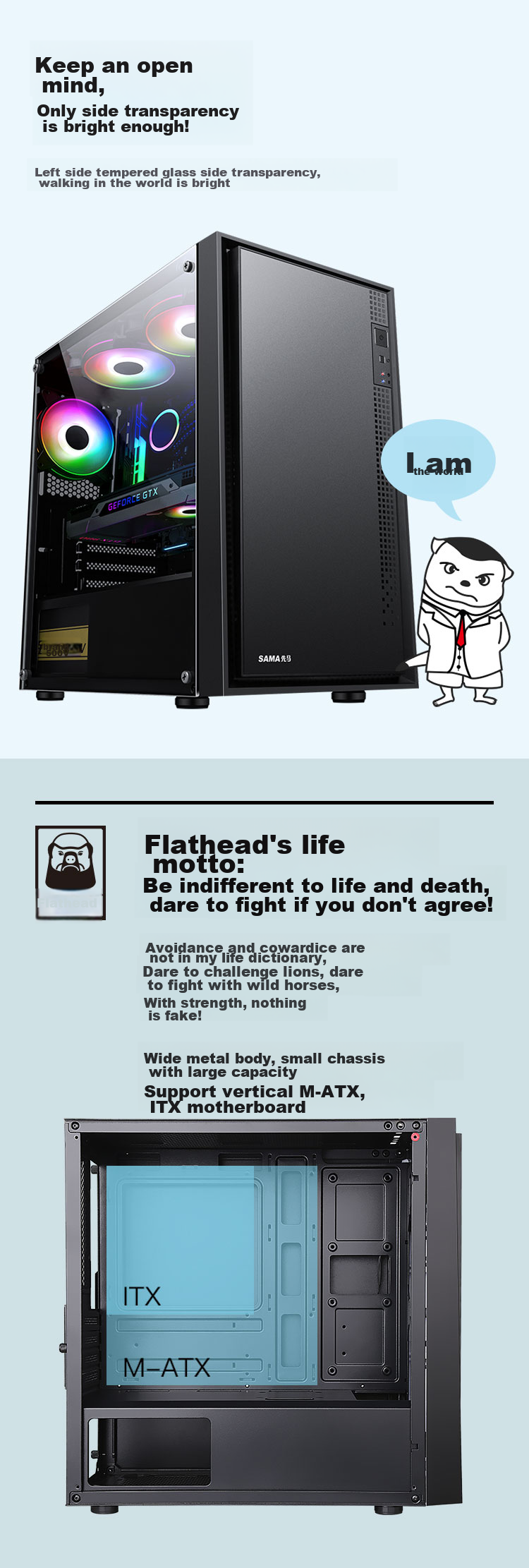SAMA Pingtouge M9 Black, Desktop M-ATX Computer Case, Glass Side Panel/ Front Mesh Cooling/ Supports 360mm Water Cooling/ Standard Type-C Port/ Three-Sided Dust Protectio 5