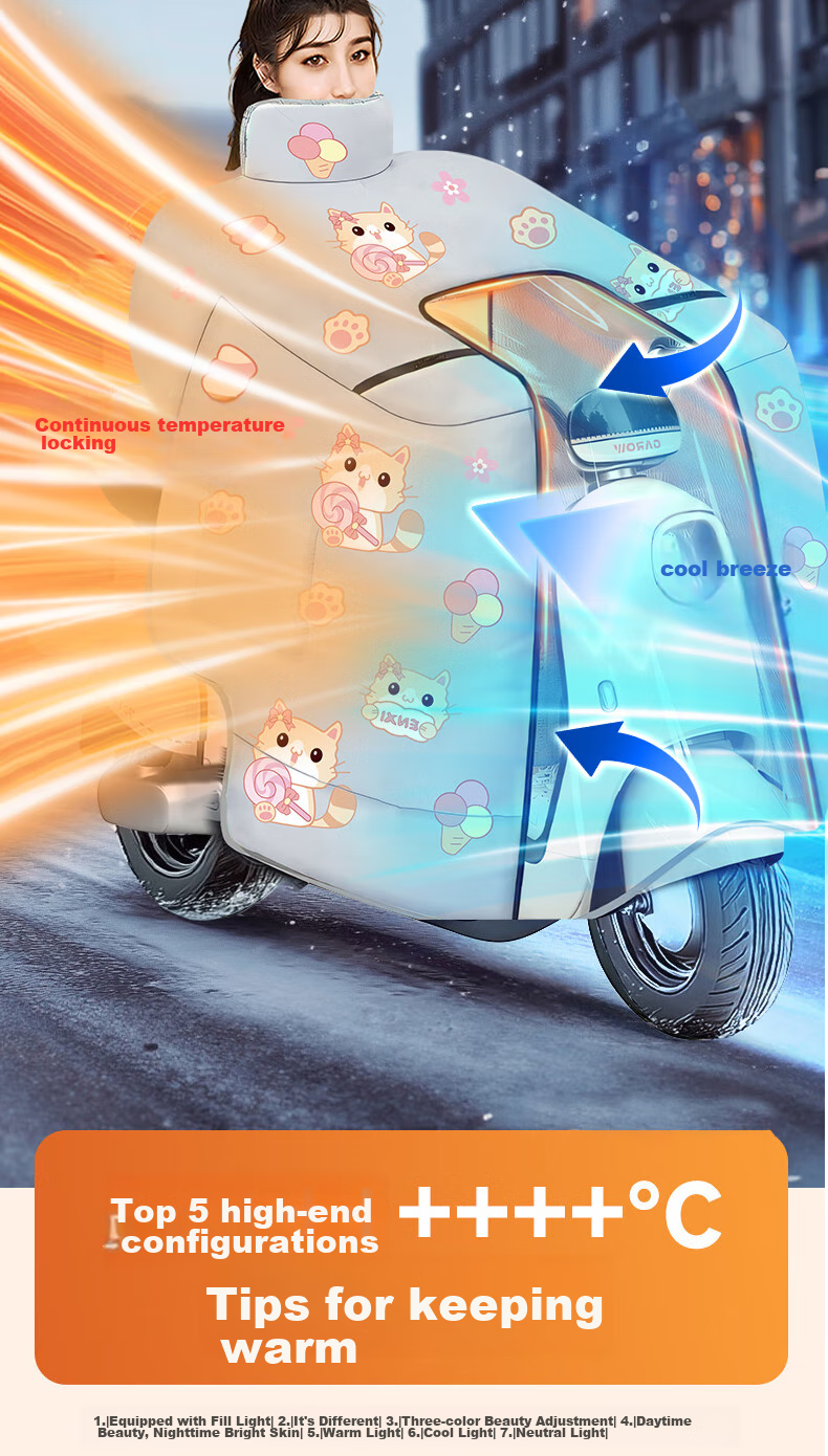 Gonghechuan Electric Scooter Windshield Cover, Winter Windproof And Rainproof, Thickened Warm Cotton Quilt, Widened Fleece, Motorcycle And Electric Bike Wind Shield 15