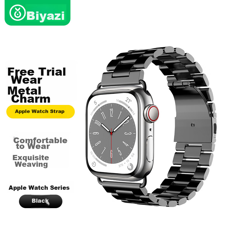BIAZE Compatible with Apple Watch Band for IWatch S9/10, Stainless Steel Metal Strap for Apple Watch Ultra 2/8/7/6 Series 42/44/45/49mm - BD4 Black