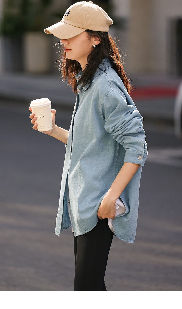 Dme [Light-Colored Denim Shirt] Spring And Autumn Youthful Age-Reducing Artistic Elegant Simple Basic Shirt for Wome 11