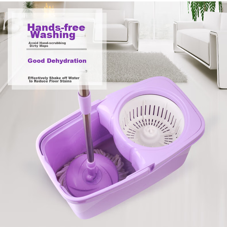 MIAOJIE Rotating Mop with 2 Heads, 27cm Handle Length 130cm, Lazy Household Use, All-In No Hand Washing Required, Wet And Dry Dual-Use, Absorbent with Bucket 2
