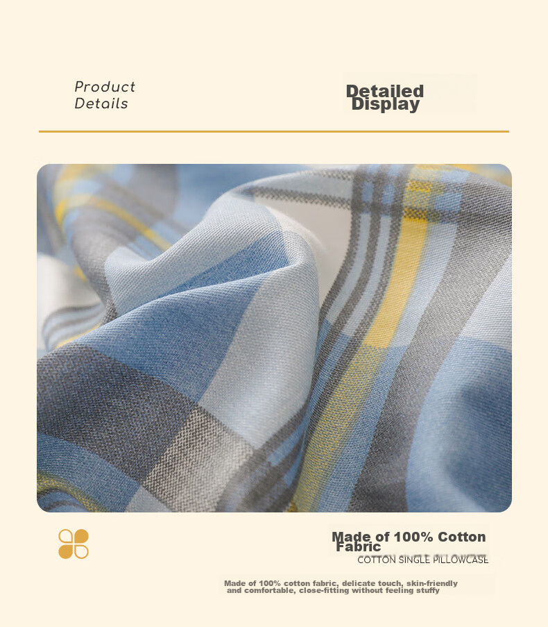 Grace 100% Cotton Pillowcase, Class A, 7A Antibacterial Fabric Pillow Cover, Gentleman Pattern, Set of Two, 48*74cm 12