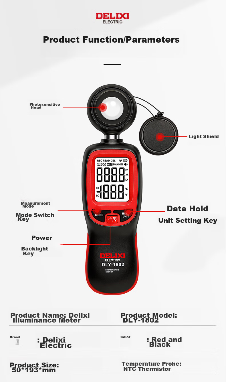 DELIXI ELECTRIC Illuminance Meter, Light Measurement Instrument, High-Precision Luminous Flux Tester, Brightness Meter, Light Meter, Measuring Instrument, Separate Type 11