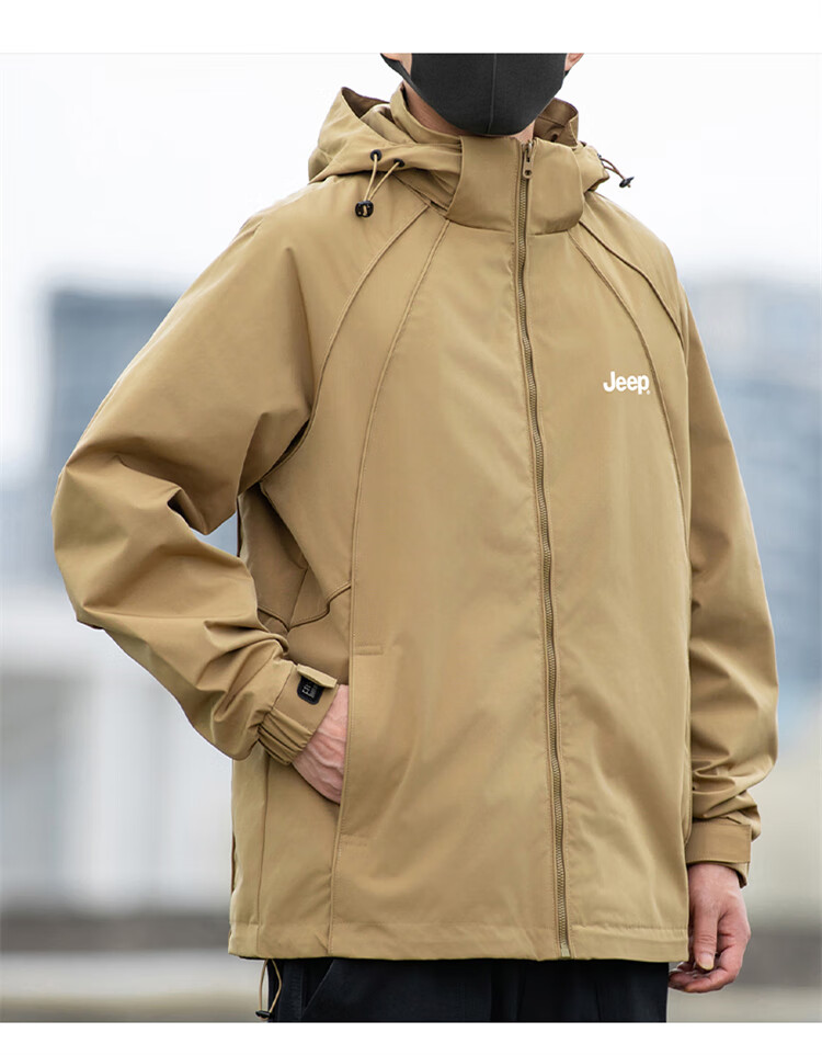 JEEP Men's Spring And Autumn Hooded Jacket, Loose-Fitting Trendy Workwear Casual Clothing for Men, Khaki 5XL 17