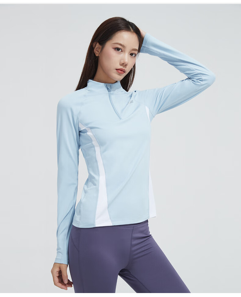 CAMEL Thin Fleece Sports Top for Women, Stand-Up Collar Long Sleeve Running Fitness T-Shirt C1W14L0623 Peach Pink S 23