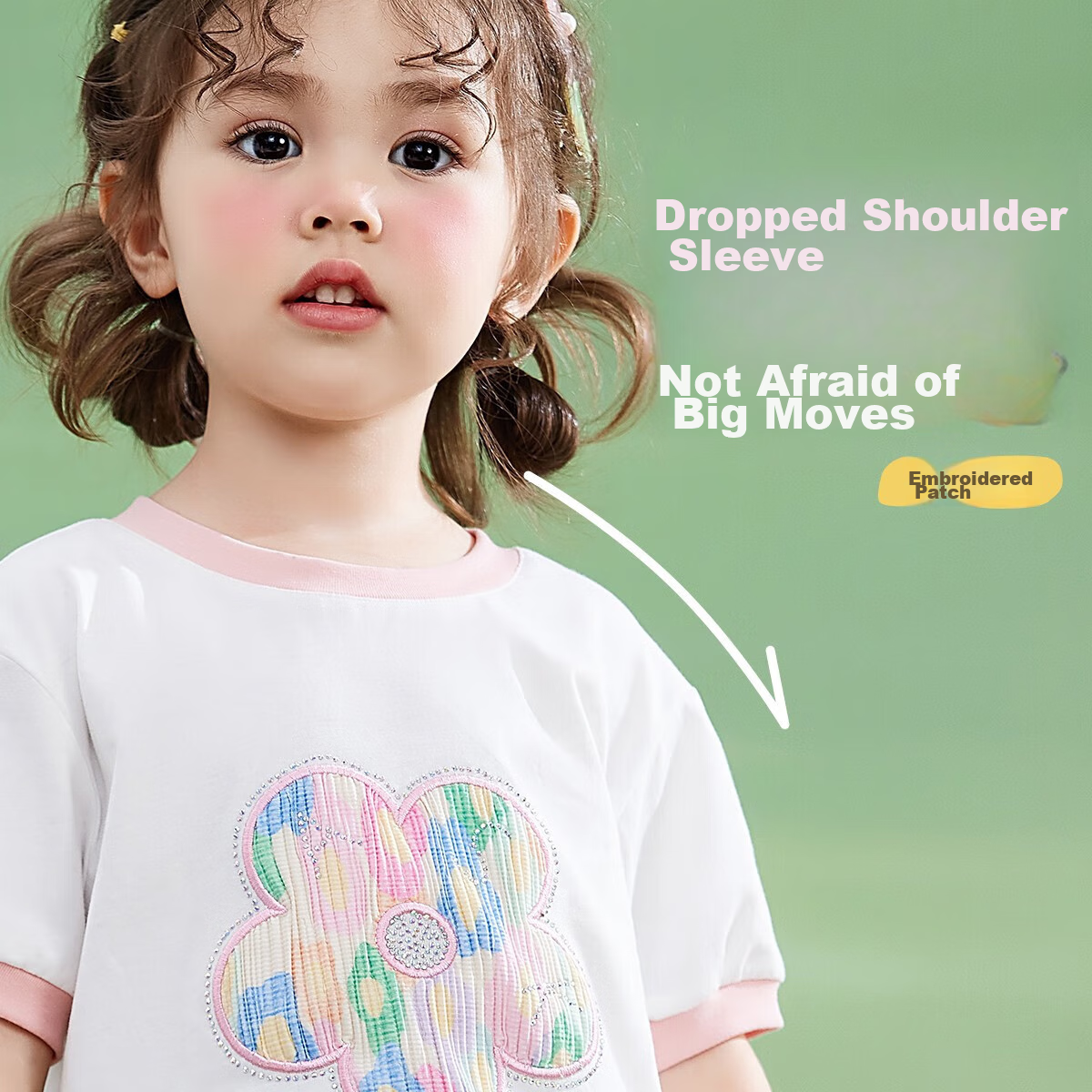 ASK JUNIOR Children's Clothing Set, Girls' Summer Outfit, Toddler Short-Sleeve Wide-Leg Pants, Sports Casual Two-Piece Set, Floral Pattern, Size 100