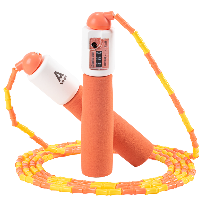 Deli Mechanical Counting Bamboo Jump Rope with Foam Handle for Children's Middle School Entrance Exam Training, Orange
