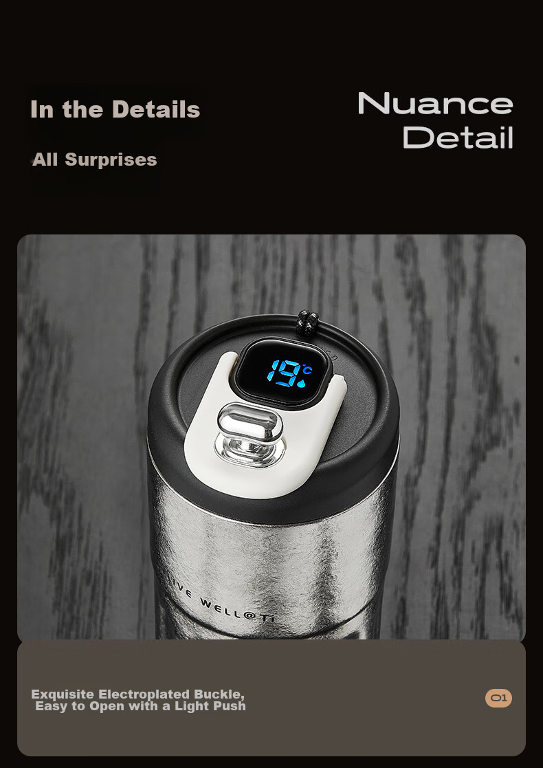 RELEA Pure Titanium Insulated Mug, Titanium Cup for Men And Women, Stylish Large Capacity Smart Coffee Cup Gift Box Water Bottle Birthday Present 21