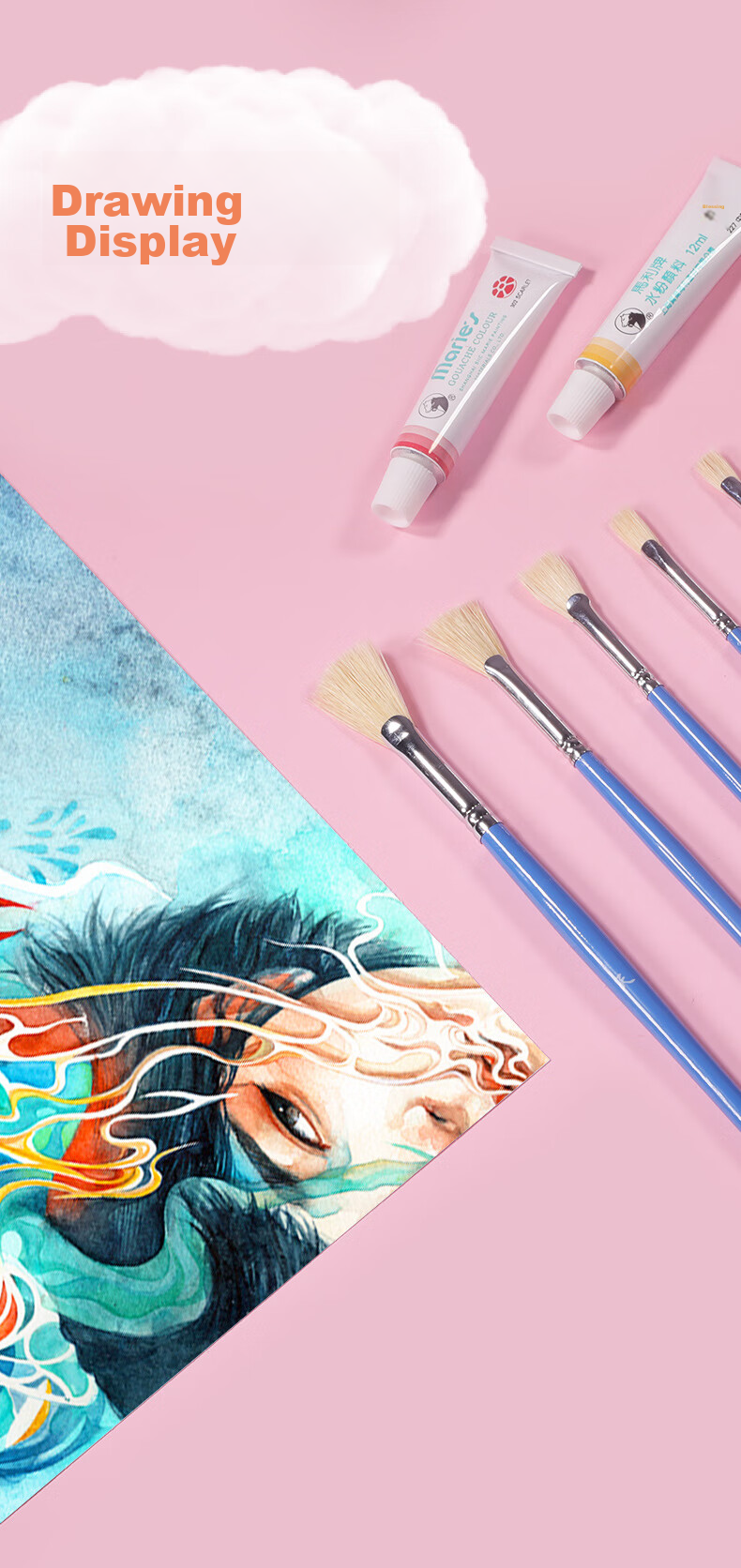 Marie's Acrylic Paint Brush Set, 10-Piece Nylon Brushes, Line Drawing Pens, Fan-Shaped Brushes, Flat Brushes Set, Student Exam Children's Art Drawing Brush Set G1611 Sketching Markers Painting 10