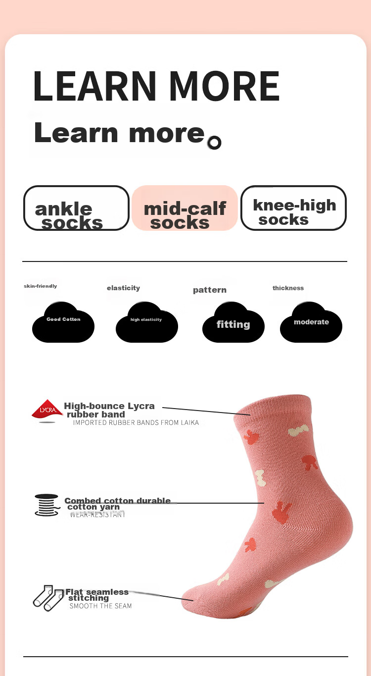 Bingxuemumian Children's Socks, Girls' Mid-Calf Socks for Autumn And Winter, 6 Pairs of Seamless Cotton Socks, Spring And Autumn Short Socks with Lace Trim for Small to Big Kids And Students 10