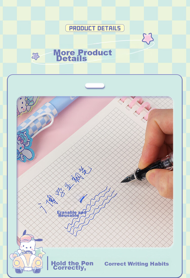 GuangBo Thermal Erasable Fountain Pen, Sanrio Collaboration Little Clown Fish Elementary School Student Handwriting Practice Posture-Correcting Ink Pen F Nib [Blue Packaging], Back-To Stationery KT82151-H 6