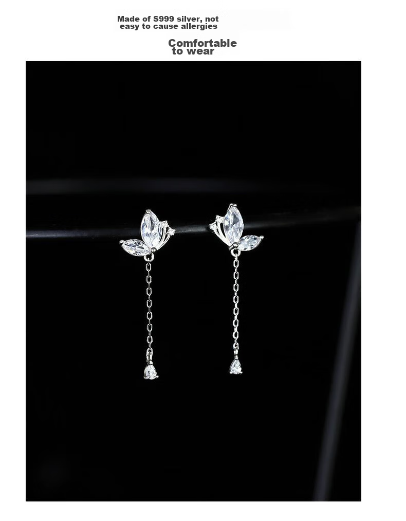 Dijing 999 Sterling Silver Long Earrings with Tassel Butterfly Studs, Birthday Gift for Women, Fashionable Ear Jewelry for Girlfriend 2