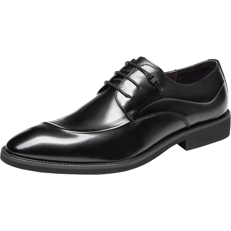 LAORENTOU Men's Leather Shoes, Top-Grain Cowhide, Business Formal Shoes, Embossed And Distressed High-Quality Men's Shoes, 520502619, Black, Size 40